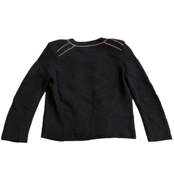 Maje Fine Knit Rhinestone Trim Cardigan Jacket Black Gold French Designer Small - Picture 6 of 16